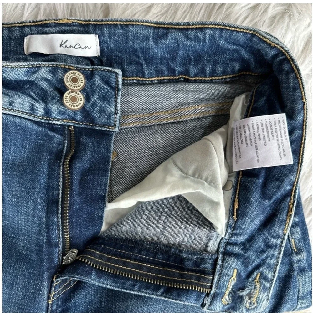 KanCan Jeans Pants High Rise Straight Distressed Medium Wash Raw Shadow Hem 28 - Picture 3 of 5